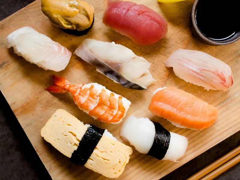Assorted premium nigiri with fresh seafood on sushi rice at Sushi Feast AYCE, a Japanese Restaurant in Ocala